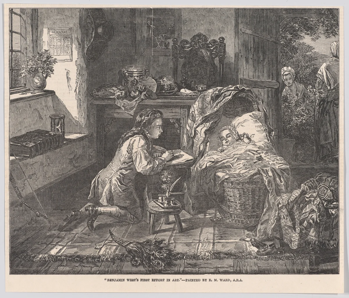 Benjamin West's First Effort in Art, from "Illustrated London News" by Edward Matthew Ward, print, 1849