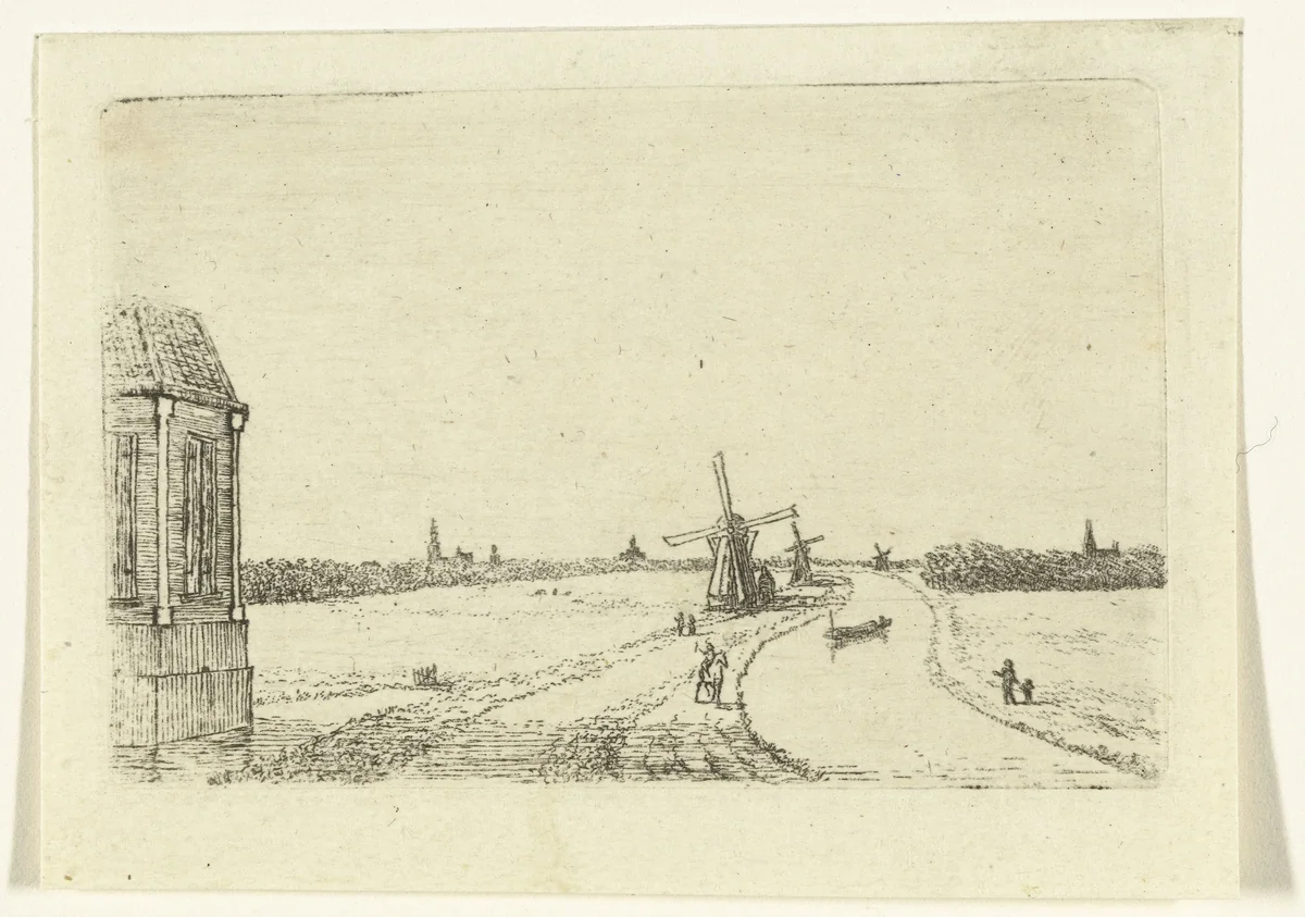 Gezicht op de Haagsche Vaart met molens by Ernst Willem Jan Bagelaar, print, 1798-1837