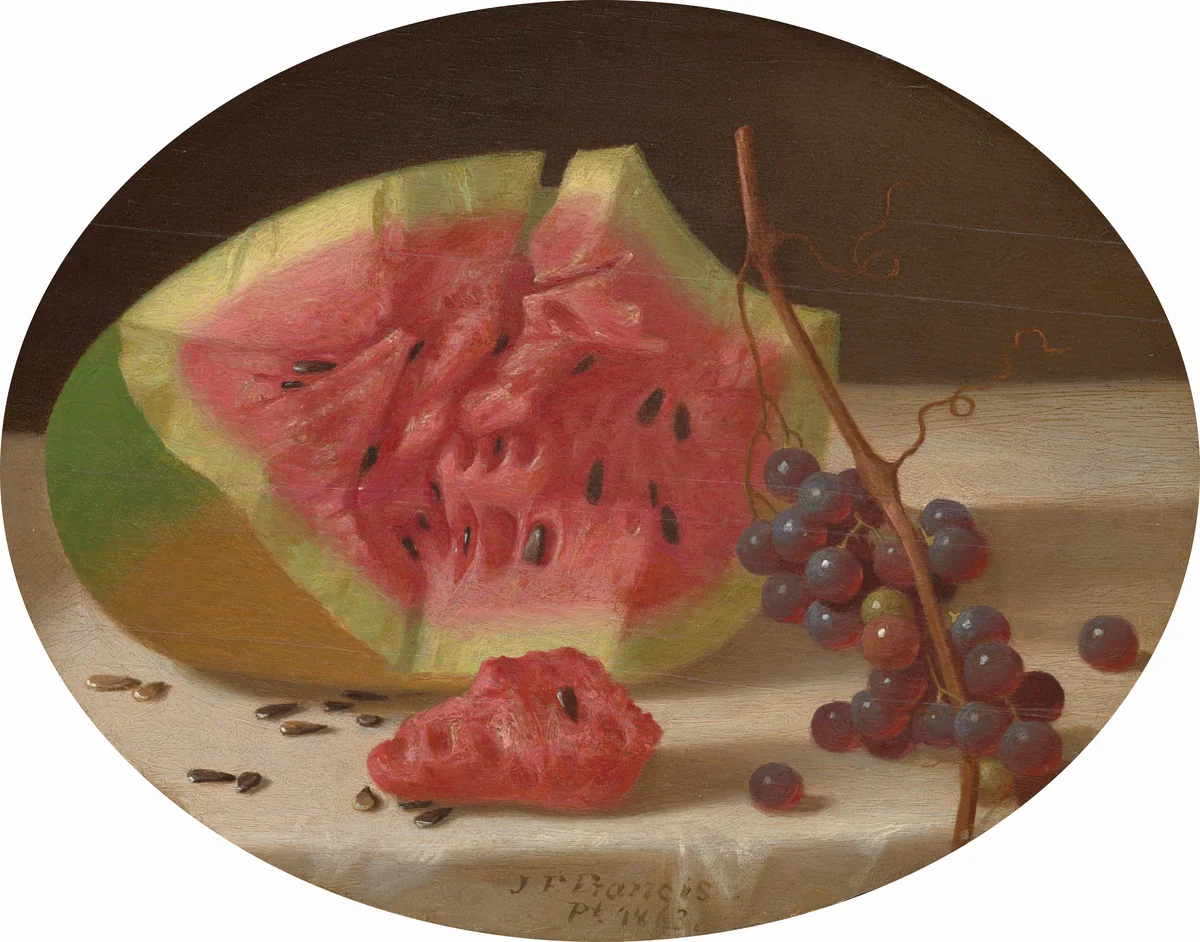 Watermelon and Grapes by John F. Francis, painting, 1863