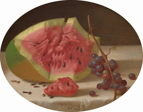 Watermelon and Grapes by John F. Francis, painting, 1863