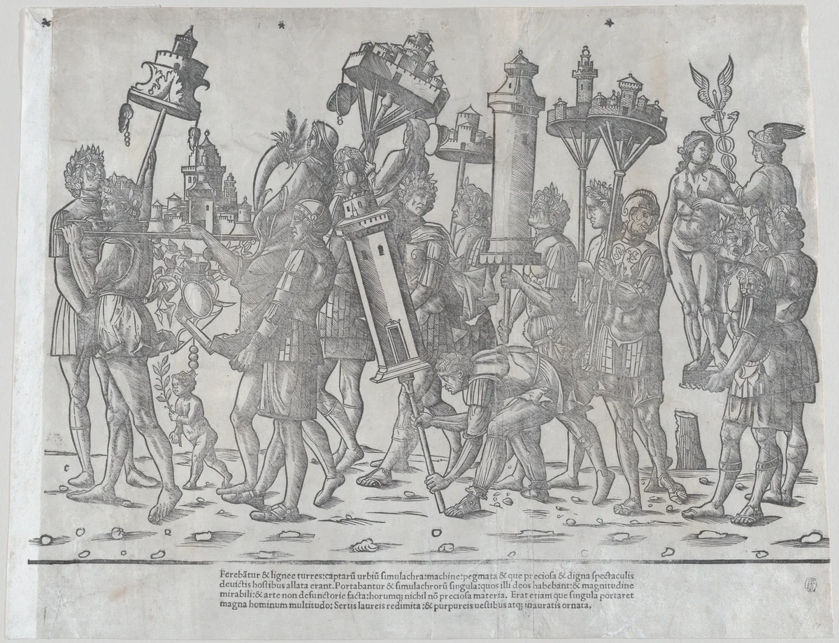 Statues of Venus and Mercury, from "The Triumph of Caesar" by Jacob, print, 1503-1530