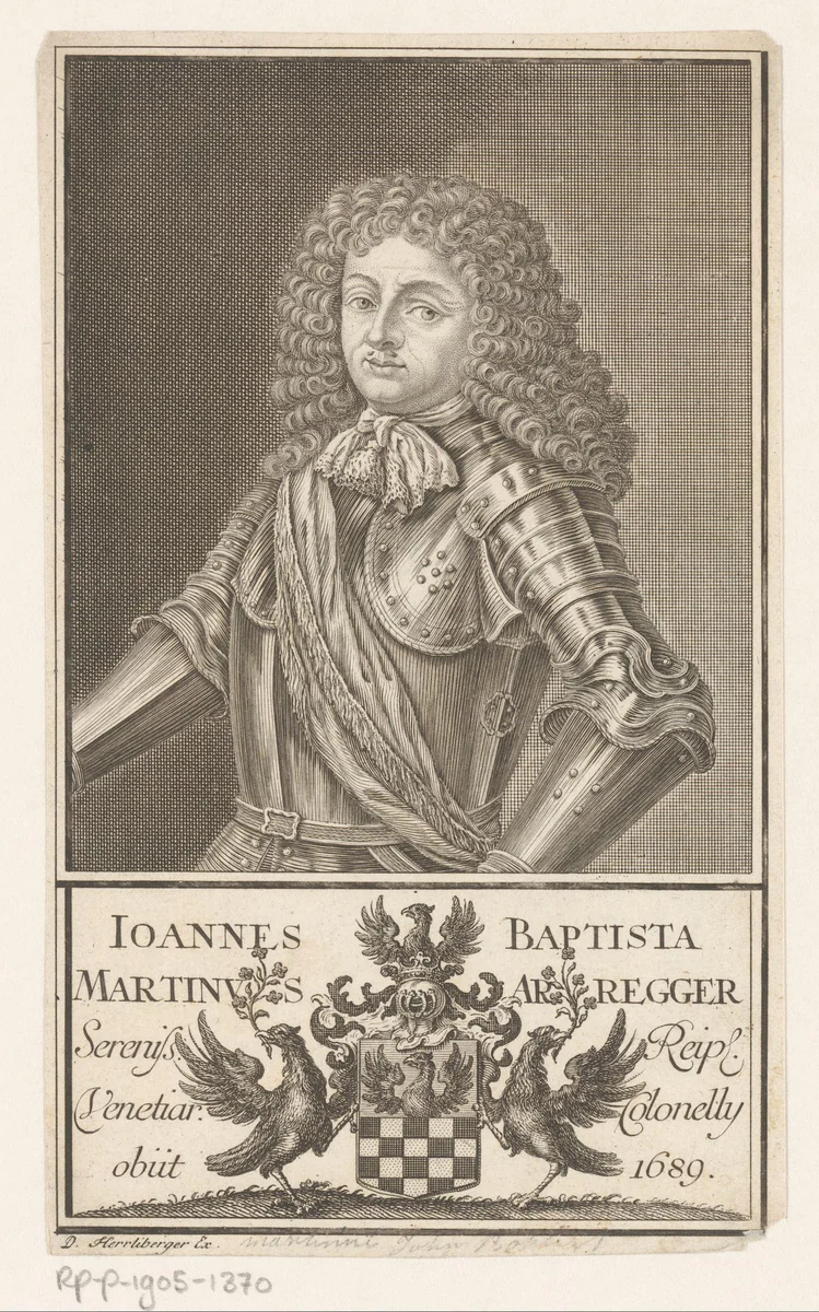 Portret van Johannes Baptista Martinus Arregger by David Herrliberger, print, 1707-1777
