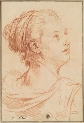 Head of a Woman Looking Back Over Her Shoulder by Jean-Baptiste Greuze, drawing, 1725-1805