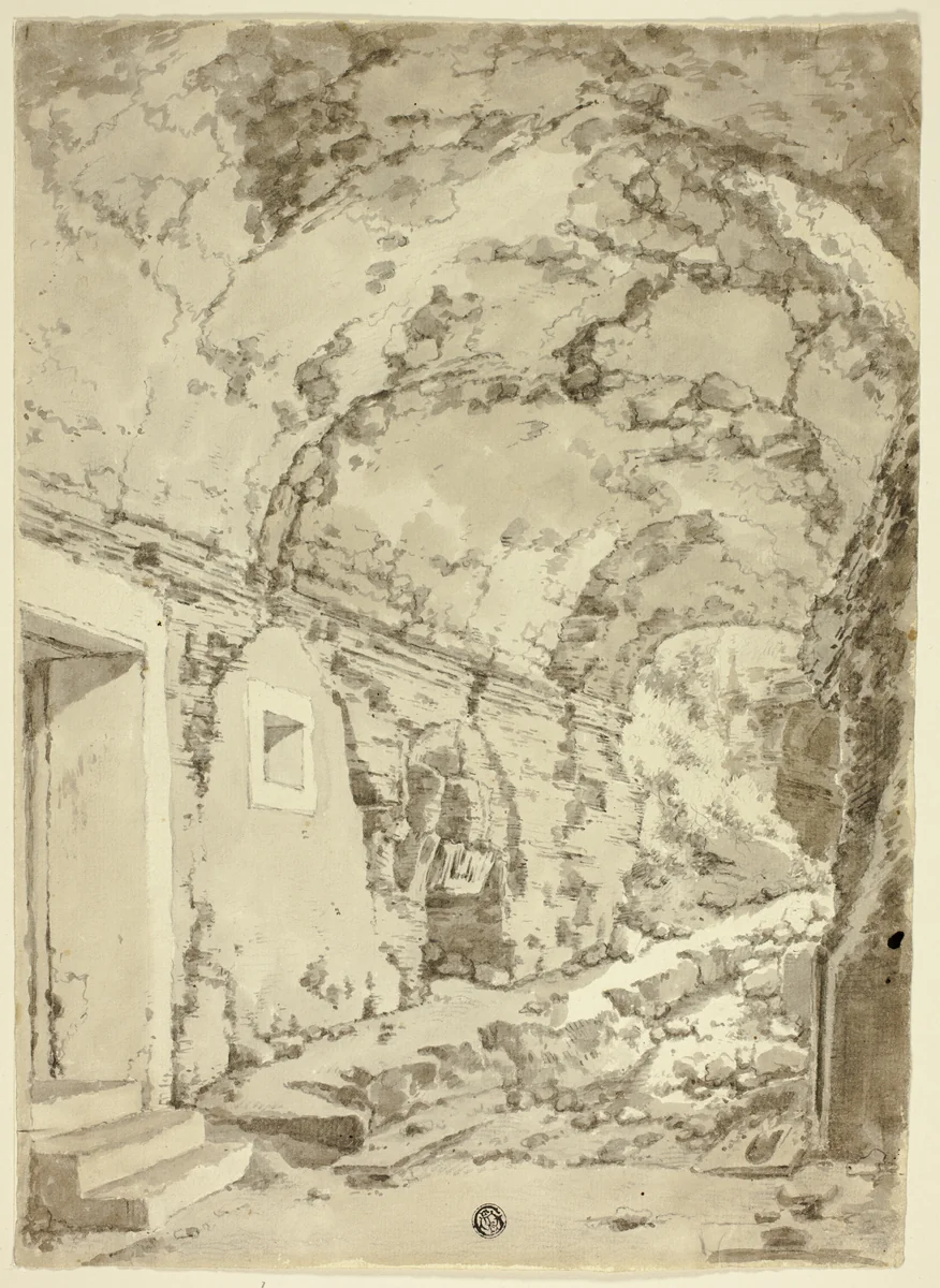 Ruined Vault by Hendrik Voogd, drawing, 1687-1714
