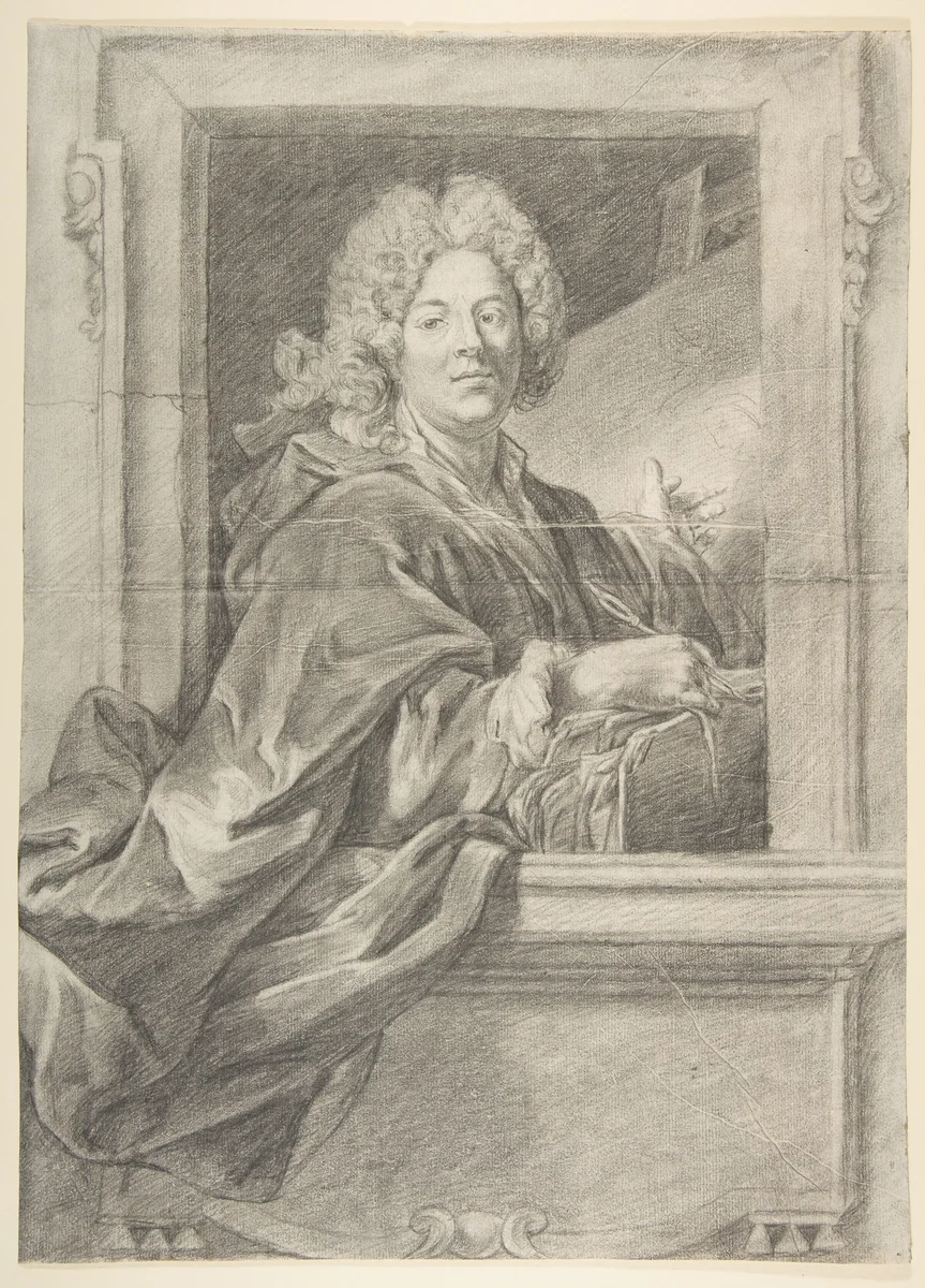 Preparation for Portrait Engraving of Artist in Frame by anonymous, drawing, 1700-1800