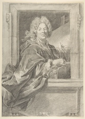 Preparation for Portrait Engraving of Artist in Frame by anonymous, drawing, 1700-1800
