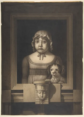 Portrait of a Girl and Her Dog by Jean Jacques Lequeu, drawing, 1791-1802