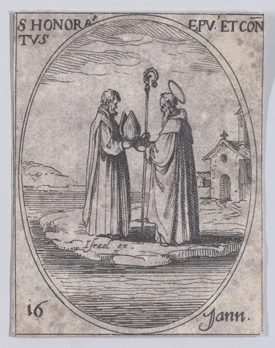S. Honorat, évêque et confesseur (St. Honoratus, Bishop and Confessor), January 16th, from "Les Images De Tous Les Saincts et Saintes de L'Année" (Images of All of the Saints and Feast Days of the Year) by Jacques Callot, print, 1636
