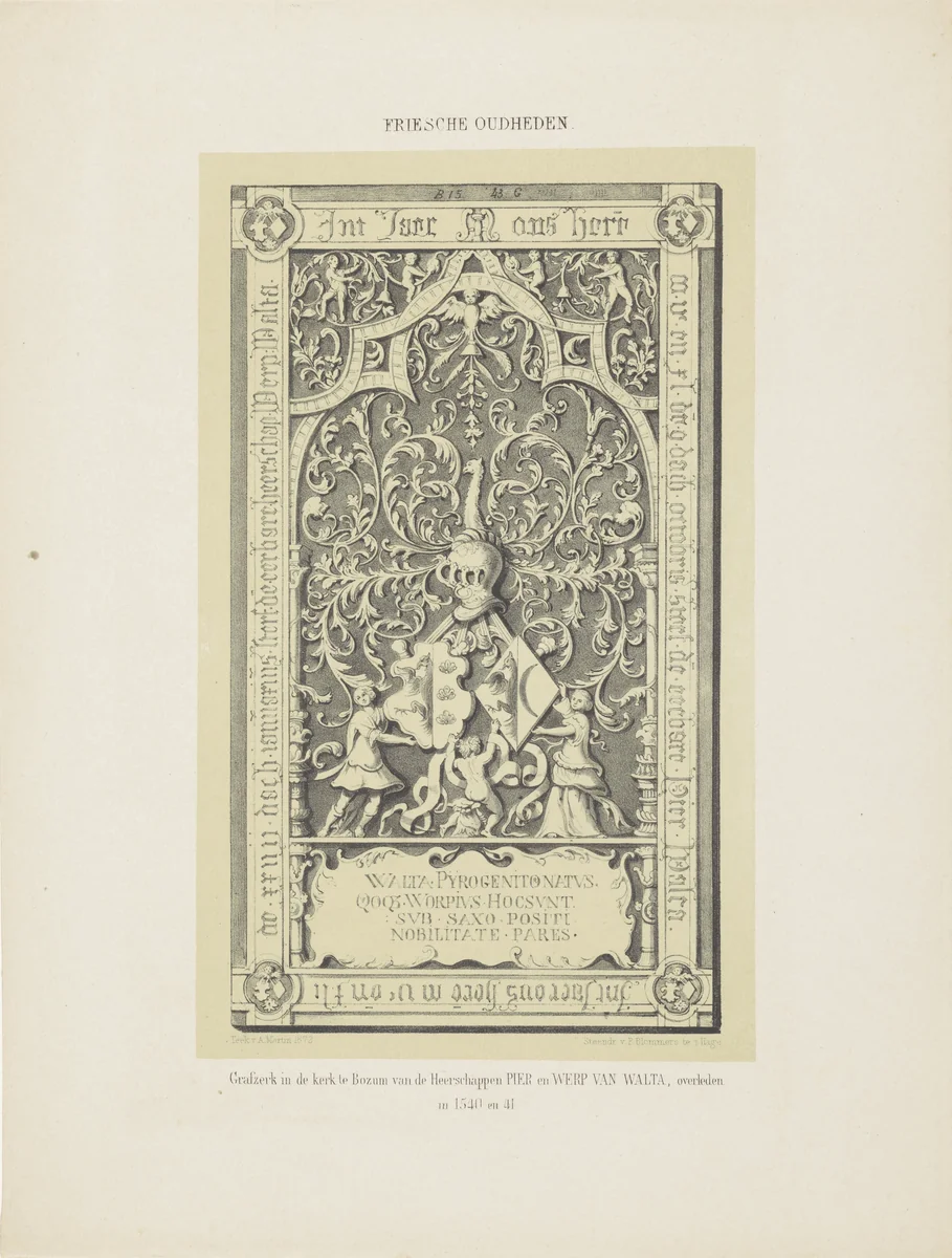 Grafzerk in de kerk te Bozum by anonymous, print, 1872