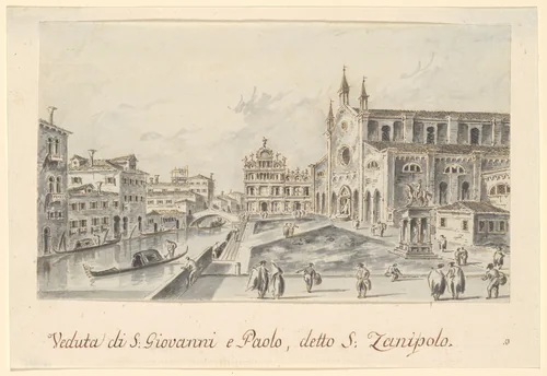 Campo Santi Giovanni e Paolo, Looking Toward the Scuola di San Marco by Giacomo Guardi, drawing, 1801-1831