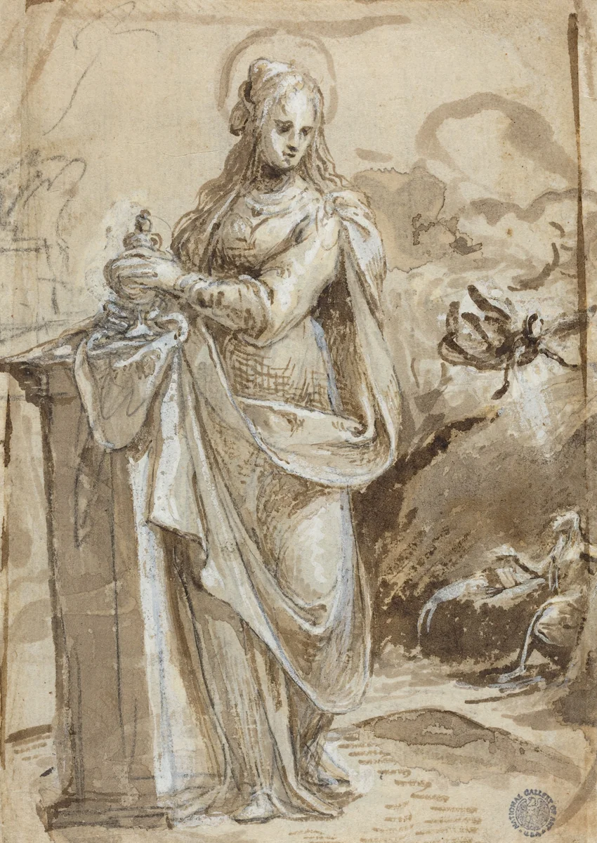 Mary Magdalene [verso] by Biagio Pupini, drawing, 1524