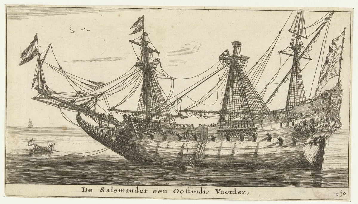 Het schip De Salamander by Reinier Nooms, print, 1652-1654