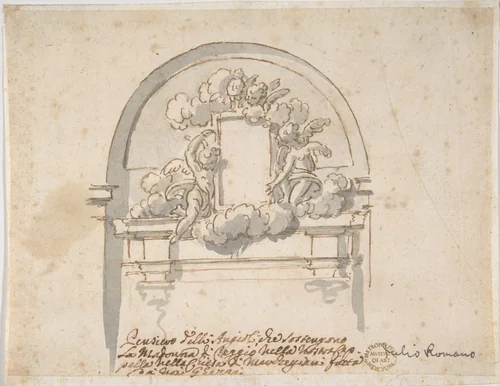 Angels Supporting a Frame by Pier Leone Ghezzi, drawing, 1674-1755