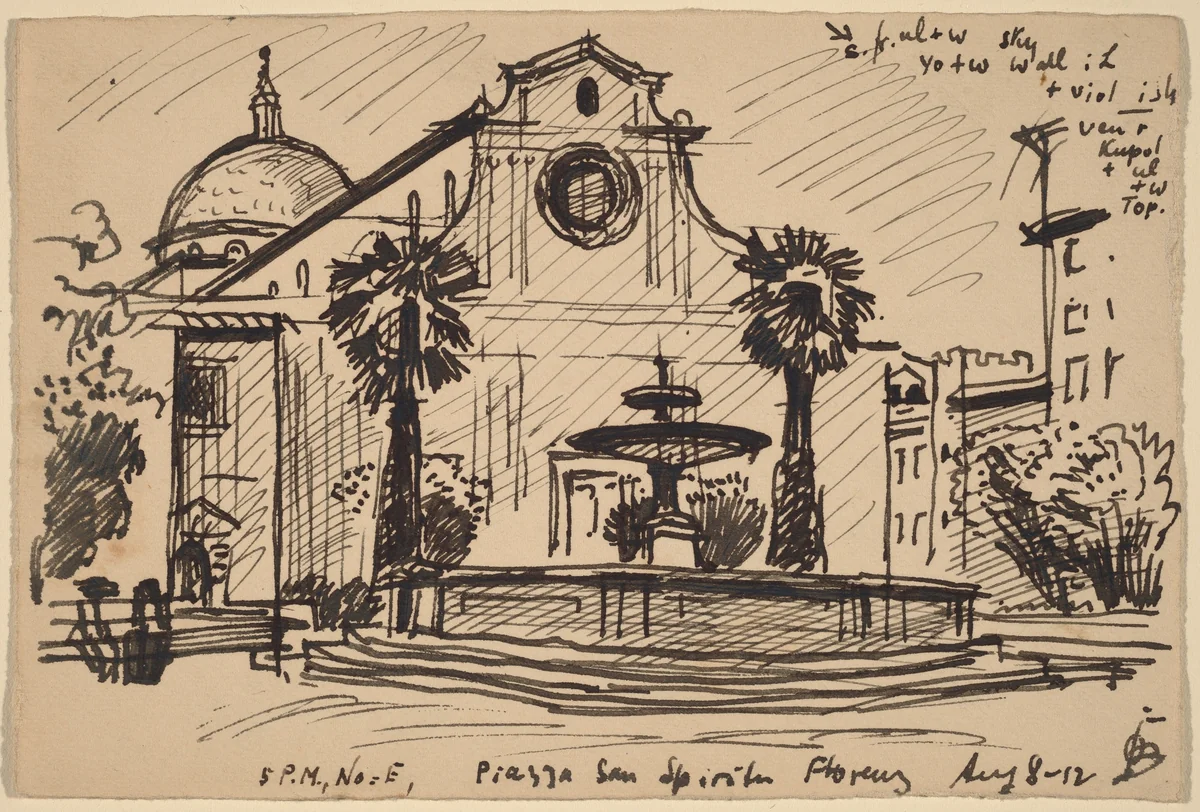 Piazza S. Spirito, Florence by Oscar F. Bluemner, drawing, 1912