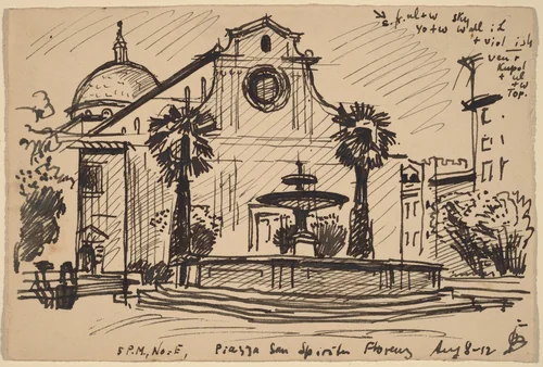 Piazza S. Spirito, Florence by Oscar F. Bluemner, drawing, 1912