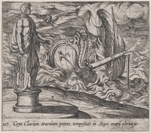 Plate 107: The Wreck of Ceyx's Ship (Ceyx Clarium oraculum petens, tempstate in Aegeo mari obruitur), from Ovid's 'Metamorphoses' by Antonio Tempesta, print, 1606
