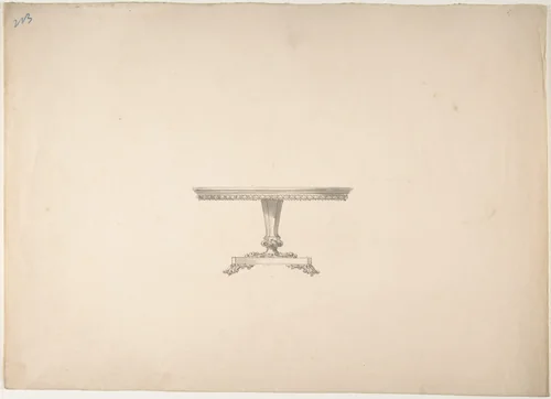 Design for a Round Pedestal Table by anonymous, drawing, 1800-1850