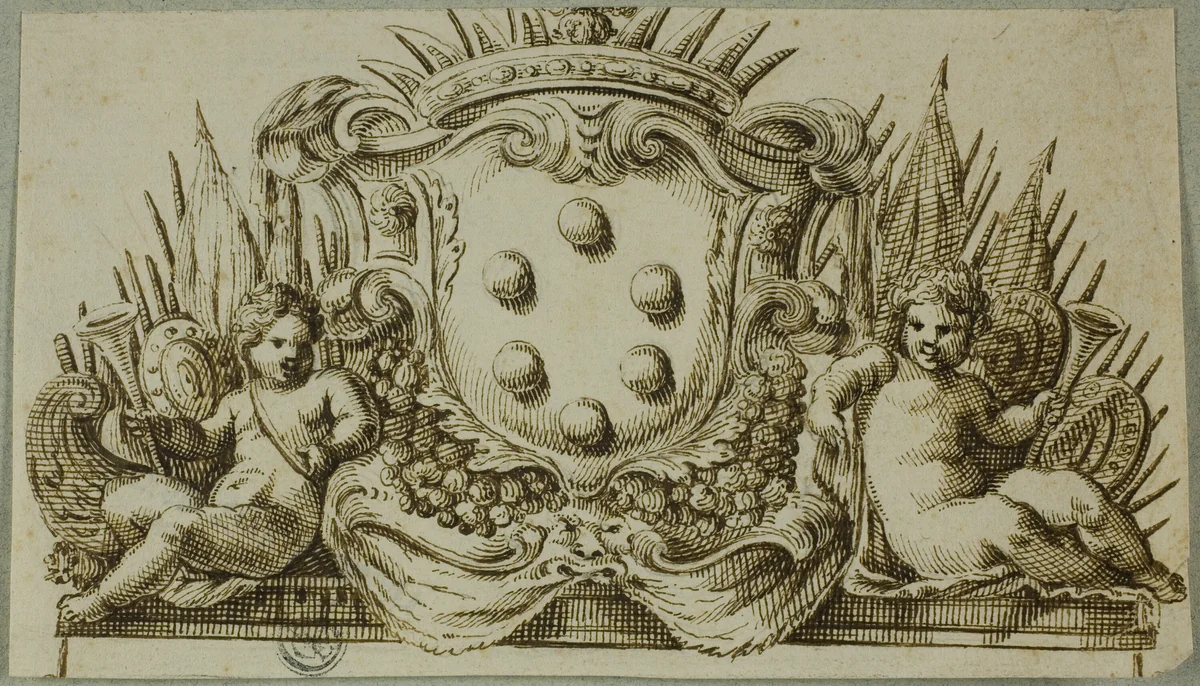 Medici Coat of Arms Flanked by Putti by Unknown Artist, drawing, 1640-1759