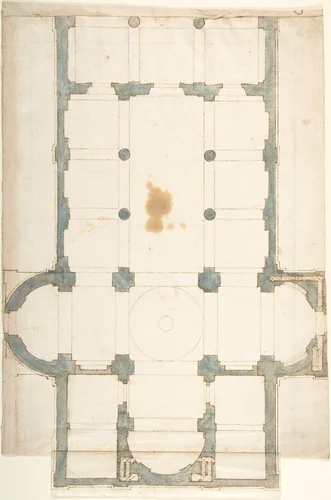 Plan for a Church with a Nave (recto); Framing Outlines (verso) by anonymous, drawing, 1500-1600