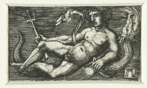 Liggende Neptunus by Unknown, print, 1506-1538