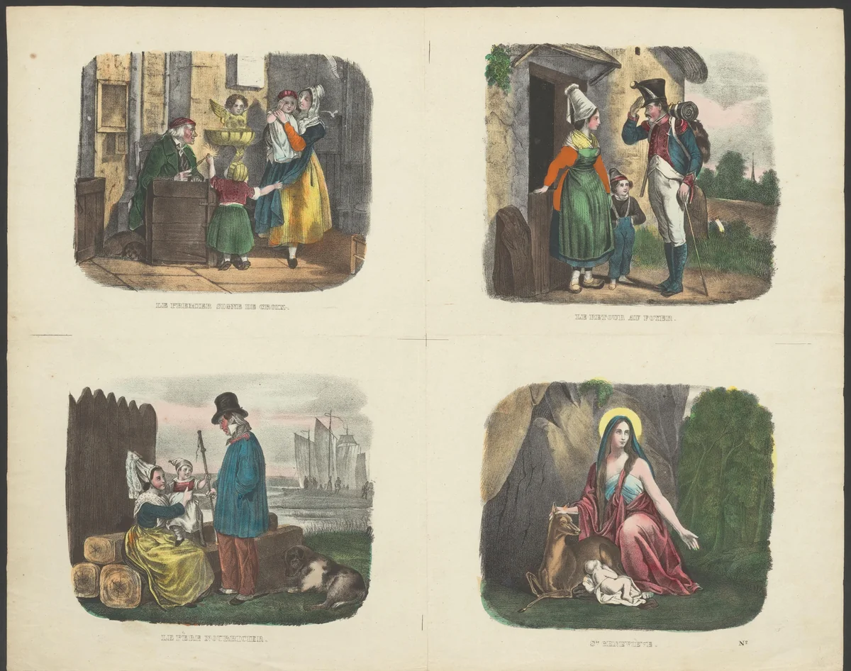 Moeders met kinderen by anonymous, print, 1800-1899