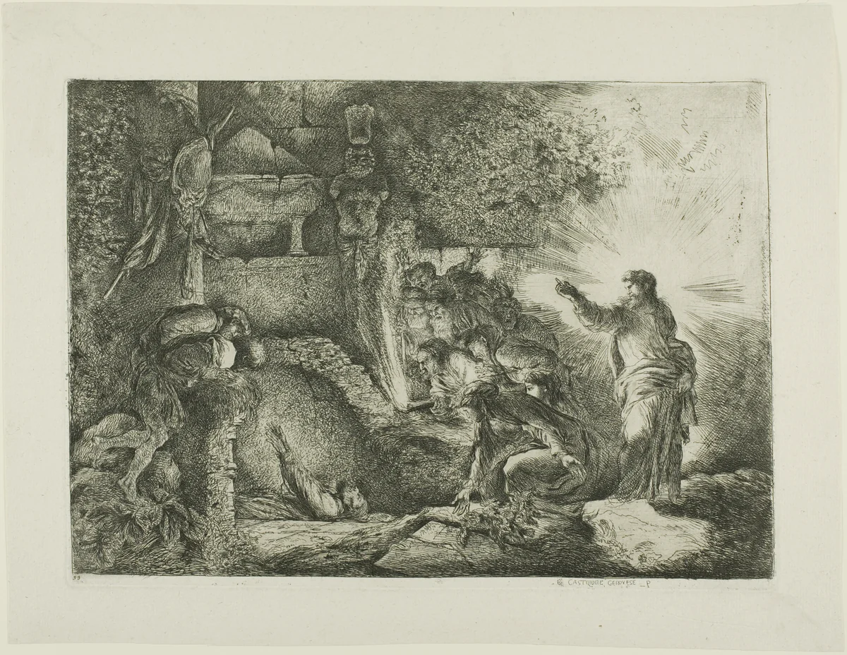 The Raising of Lazarus by Giovanni Benedetto Castiglione, print, 1649