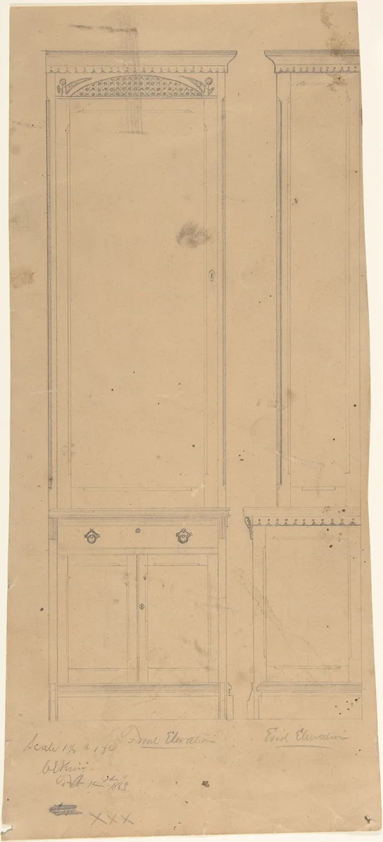 Design for a Cabinet by W. Strong, drawing, 1883