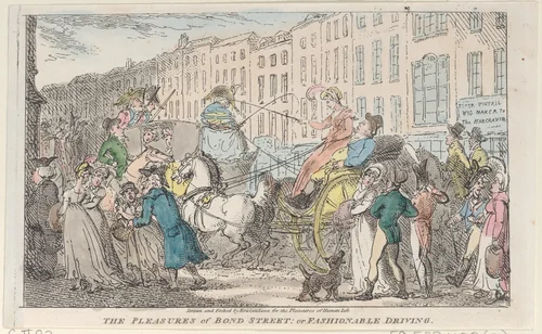 The Pleasures of Bond Street: or Fashionable Driving by Thomas Rowlandson, print, 1807