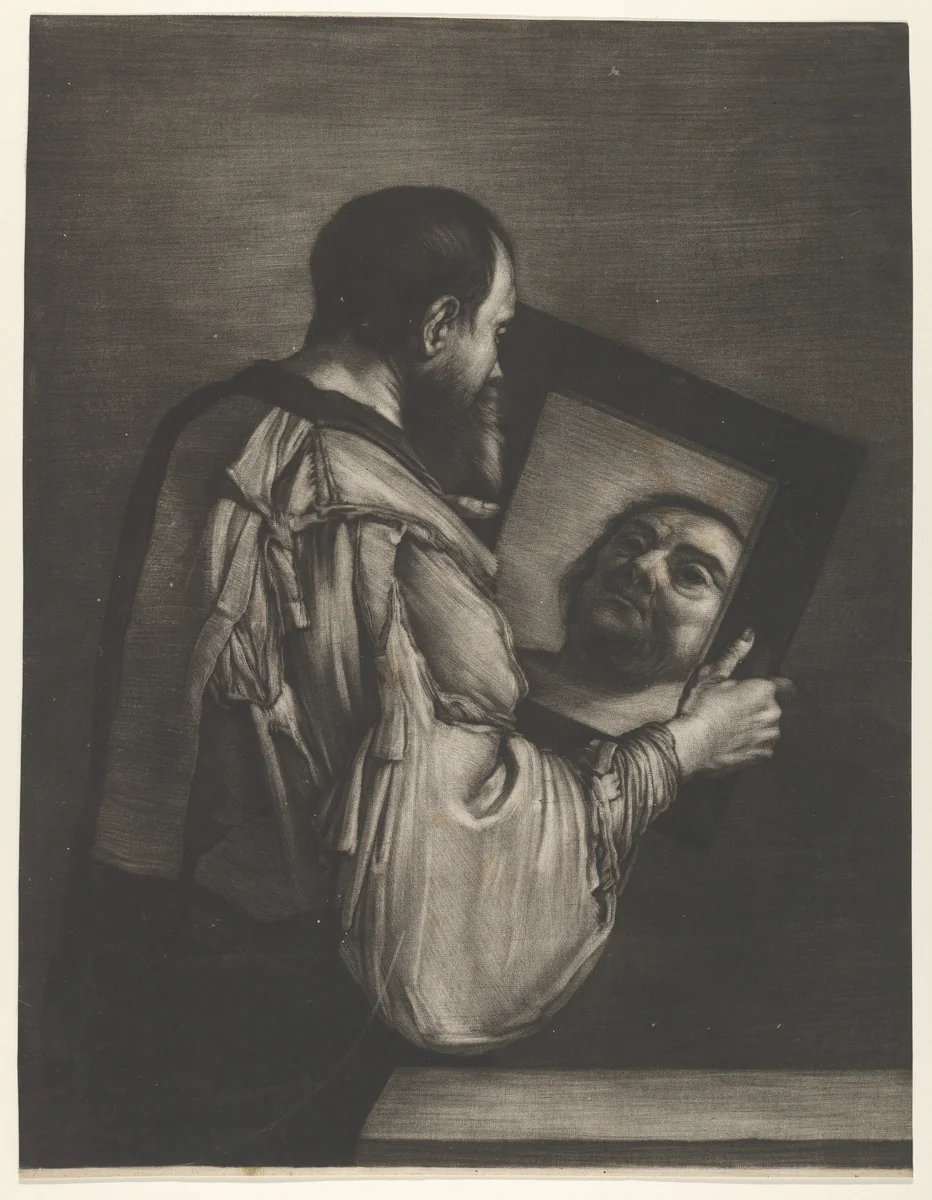 Socrates Looking in a Mirror by Bernard Vaillant, print, 1645-1698
