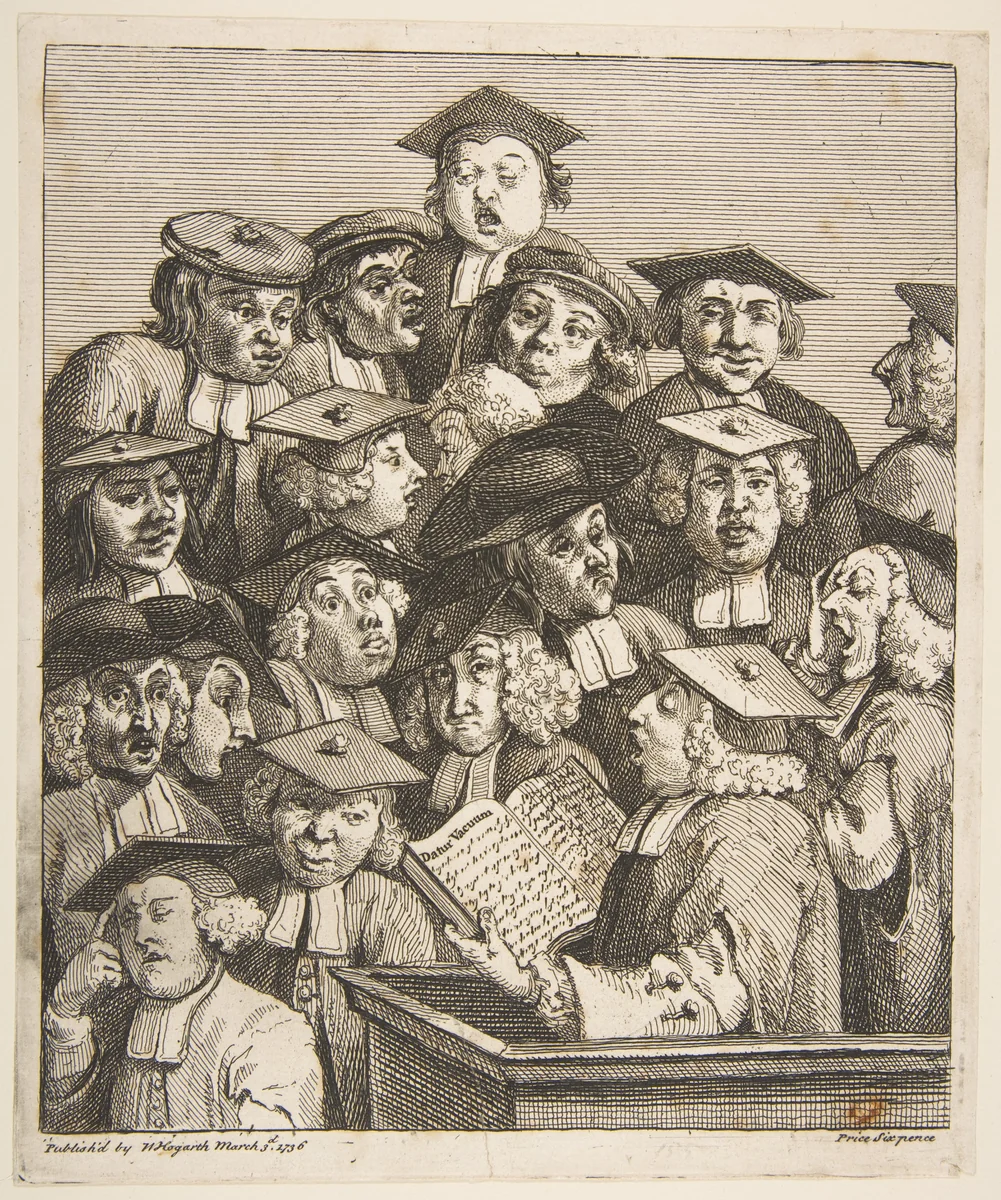 Scholars at a Lecture by William Hogarth, print, 1736