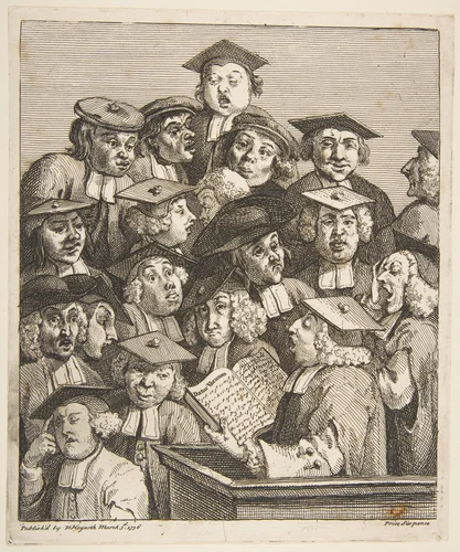 Scholars at a Lecture by William Hogarth, print, 1736