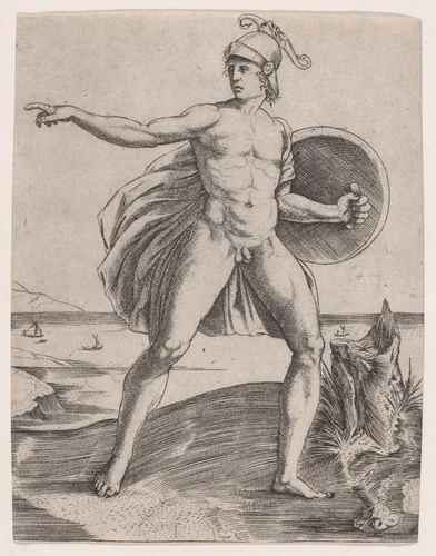 A Warrior by Agostino Veneziano, print, 1514-1536