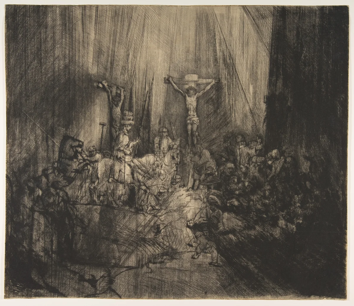 Christ Crucified between the Two Thieves: The Three Crosses by Rembrandt van Rijn, print, 1655-1665