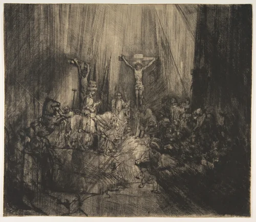 Christ Crucified between the Two Thieves: The Three Crosses by Rembrandt van Rijn, print, 1655-1665