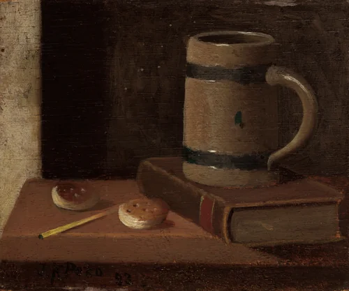 Mug, Book, Biscuits, and Match by John Frederick Peto, painting, 1893