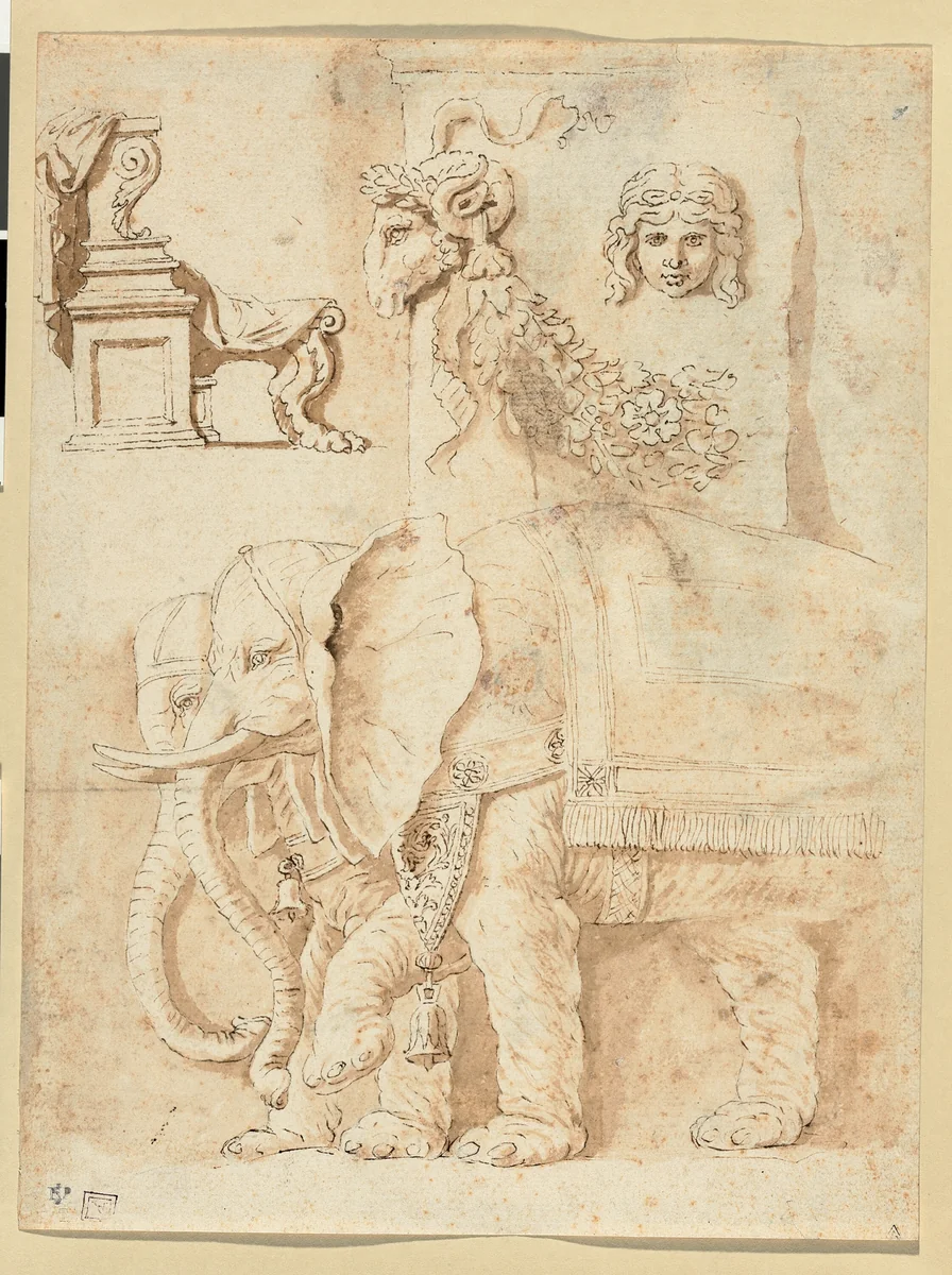 Studies after Andrea Mantegna, Giulio Romano, and the Antique by Nicolas Poussin, drawing, 1635-1640