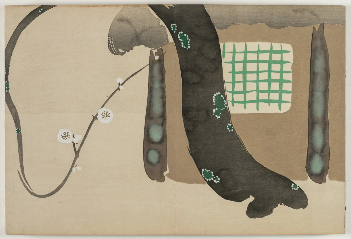 Flowers of a Hundred Worlds (Momoyogusa): Plum by the Eaves (Nokiba no ume) by Kamisaka Sekka, book, 1909-1910