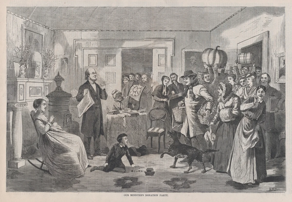 Our Minister's Donation Party (from "Harper's Bazar," Vol. I) by Winslow Homer, print, 1868