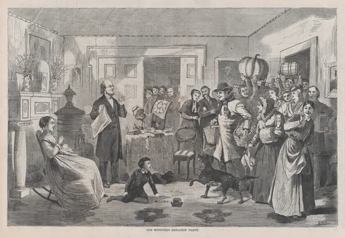 Our Minister's Donation Party (from "Harper's Bazar," Vol. I) by Winslow Homer, print, 1868