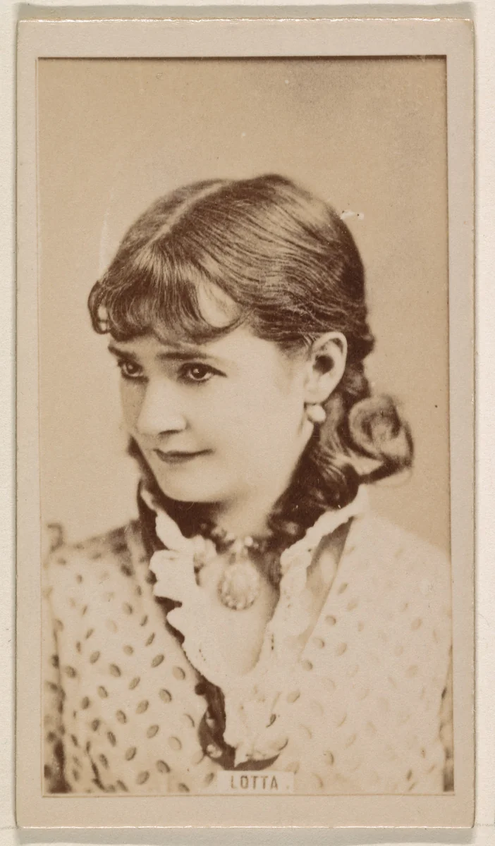Lotta, from the Actresses series (N245) issued by Kinney Brothers to promote Sweet Caporal Cigarettes by Kinney Brothers Tobacco Company, photograph, 1890