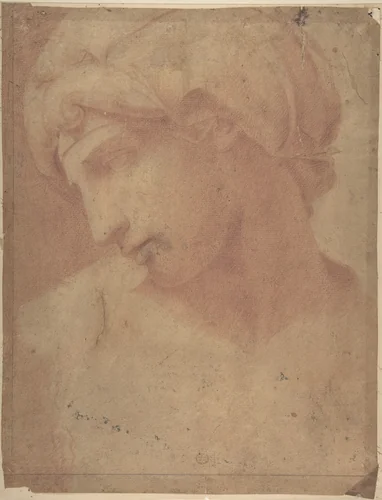 Drawing of the Head of Michelangelo's Dawn (from the Tomb of Lorenzo de' Medici, Church of San Lorenzo, Florence) by anonymous, drawing, 1500-1900