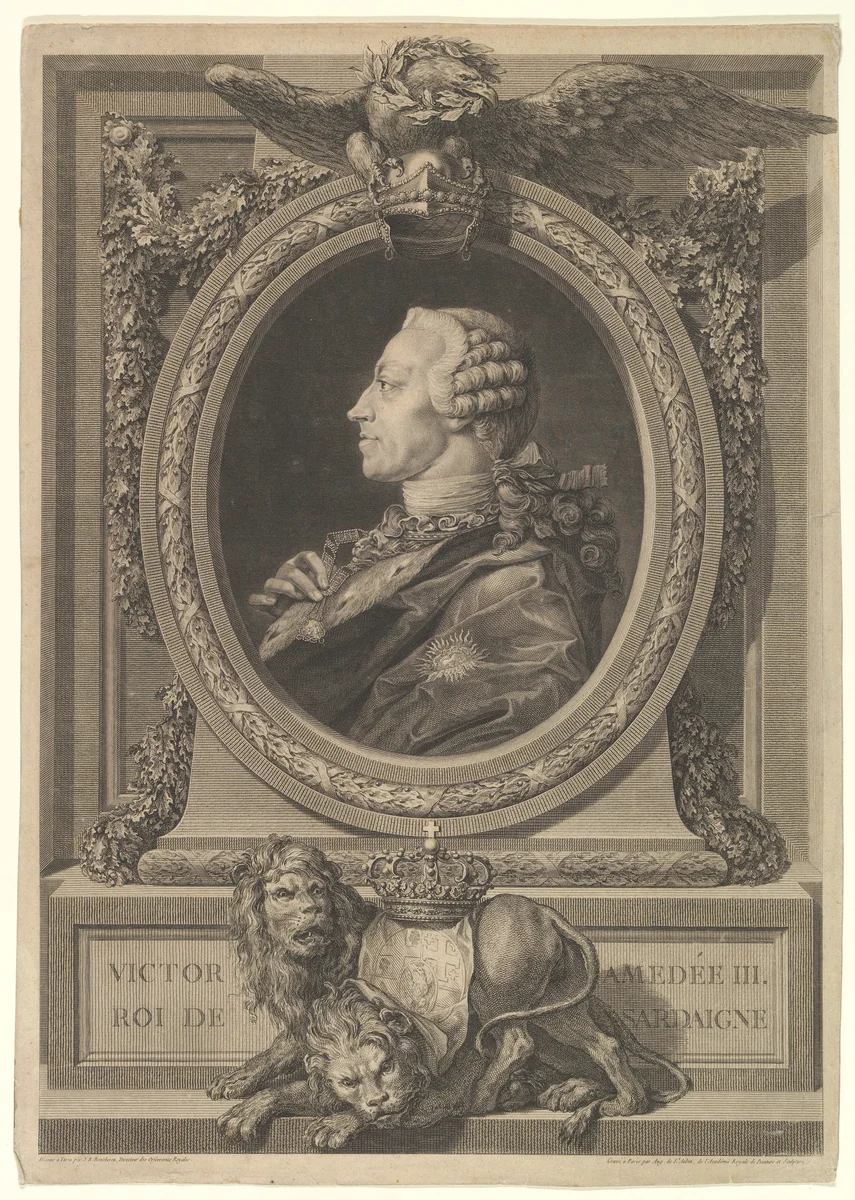 Portrait of Victor Amédée, roi de Sairdaigne by Augustin de Saint-Aubin, print, 1777