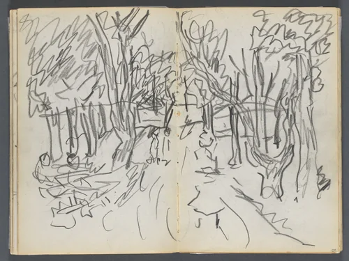 Sketchbook, The Dells, N° 127, page 104 & 105: Landscape by Maurice Prendergast, book, 1919-1921