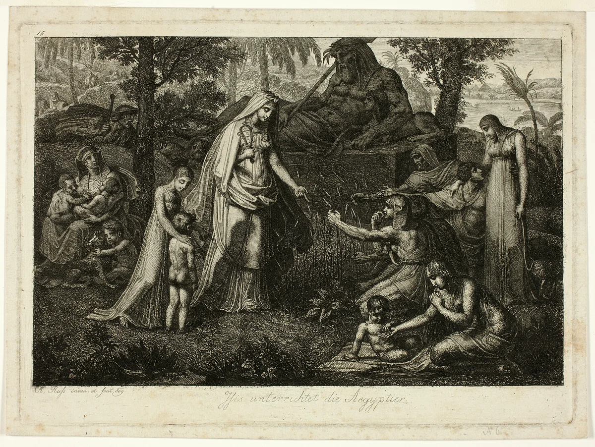 Isis Instructing the Egyptians by Carl Russ, print, 1809
