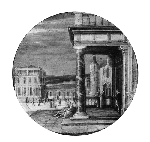 A Renaissance Portico with Elegant Figures by Hendrick van Steenwijck, painting, 1610-1620