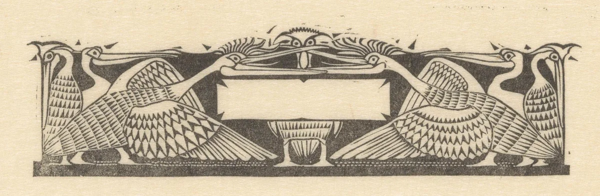 Titelhoofd met kraanvogels voor 'Inhoud' by Gerrit Willem Dijsselhof, print, 1893