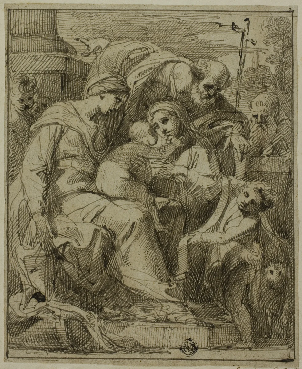 Holy Family with Female Saint and Infant Saint John the Baptist by Giuseppe Santi, drawing, 1797-1825