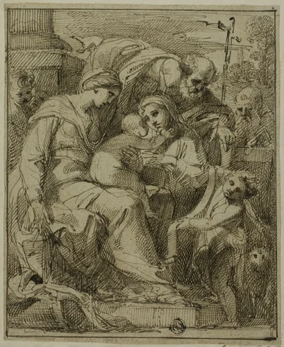 Holy Family with Female Saint and Infant Saint John the Baptist by Giuseppe Santi, drawing, 1797-1825