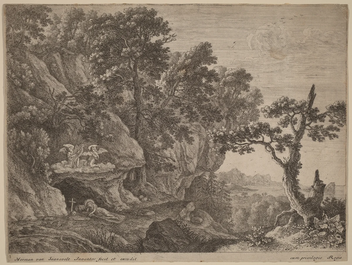 Mary Magdalene Repentant by Herman van Swanevelt, print, 1600-1655