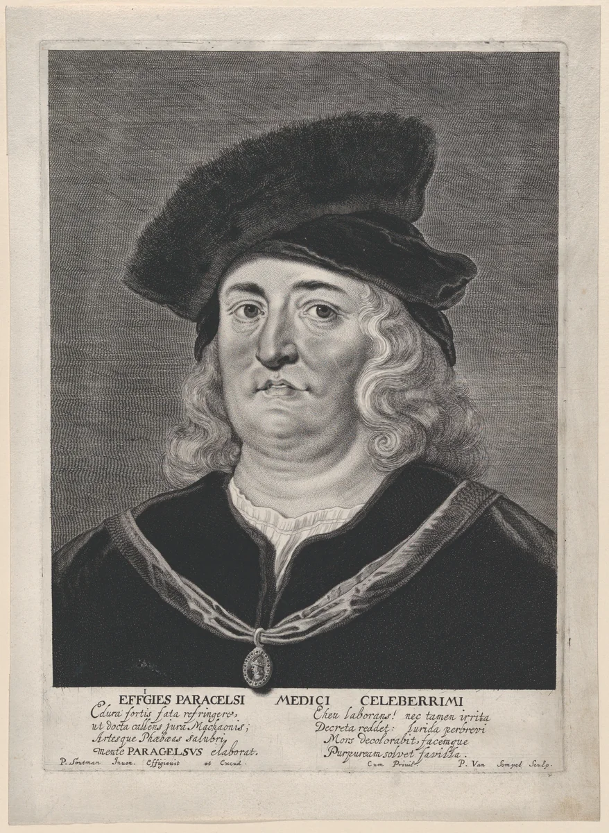 Portrait of Theophrastus Paracelsus by Pieter van Sompel, print, 1615-1643